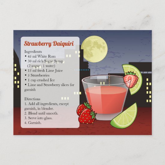 Aardbei Daiquiri Receptkaart Briefkaart (Voorkant)