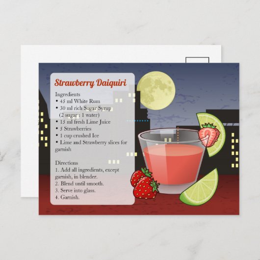 Aardbei Daiquiri Recipe Kaart (Voorkant / Achterkant)