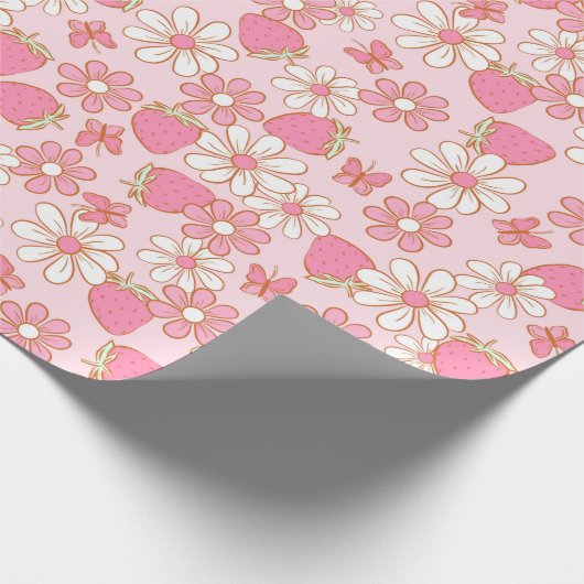 Aardbei Daisy & Vlinder Cadeaupapier (Hoek)