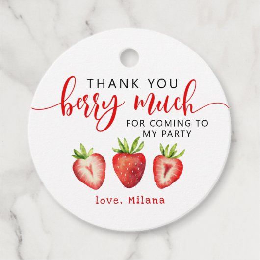 Aardbei Dank je Berry Much Girl's Birthday Bedankjes Labels (Voorkant)