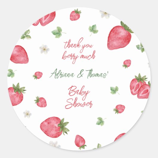 Aardbei Dank u Berry Veel Baby shower Ronde Sticker (Voorkant)