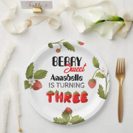 Aardbei derde verjaardag papieren bordje