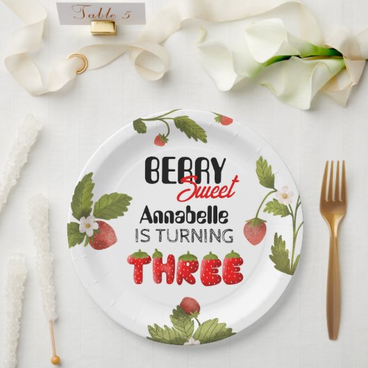Aardbei derde verjaardag papieren bordje (Huwelijk)