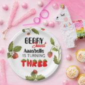 Aardbei derde verjaardag papieren bordje (Feest)