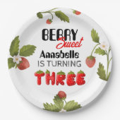 Aardbei derde verjaardag papieren bordje (Voorkant)