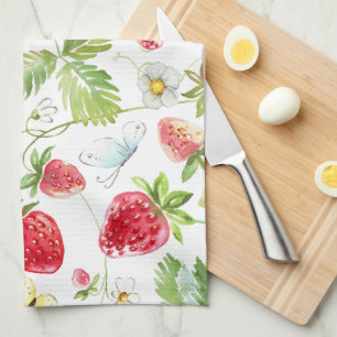 Aardbei Dragonfly Vlinder Witte Bloem Bloemen Theedoek