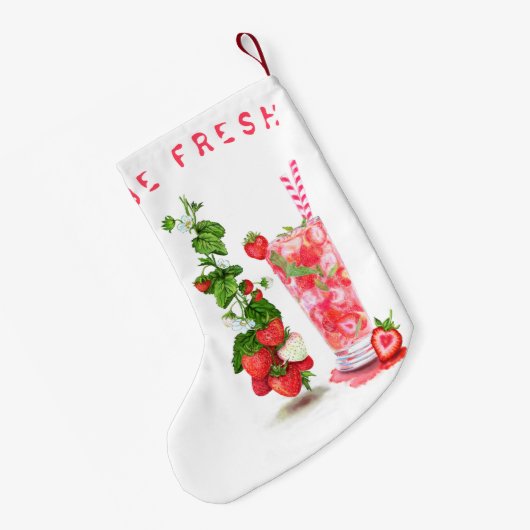 Aardbei Drink Christmas Stocking aangepaste tekst Kleine Kerstsok (Achterkant (Hangend))