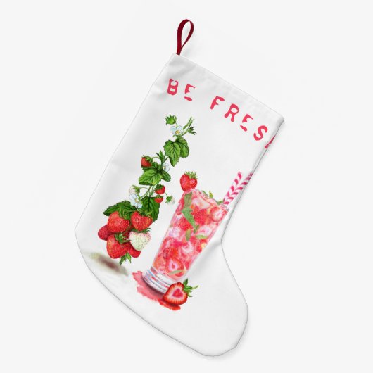 Aardbei Drink Christmas Stocking aangepaste tekst Kleine Kerstsok (Voorkant (Hangend))