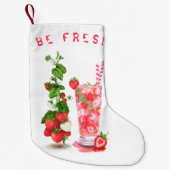 Aardbei Drink Christmas Stocking aangepaste tekst Kleine Kerstsok (Voorkant)