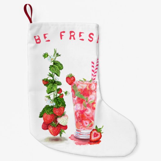 Aardbei Drink Christmas Stocking aangepaste tekst Kleine Kerstsok (Voorkant)
