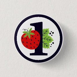 Aardbei EÉÉN geboorte-meisje 1e Baby Ronde Button 3,2 Cm