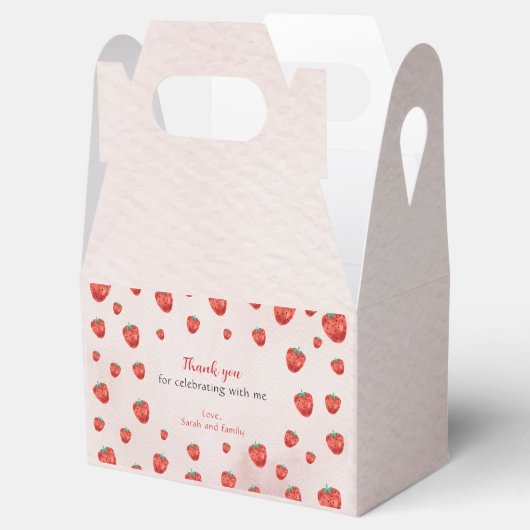 Aardbei één verjaardag bedankdoosjes (Geopend)