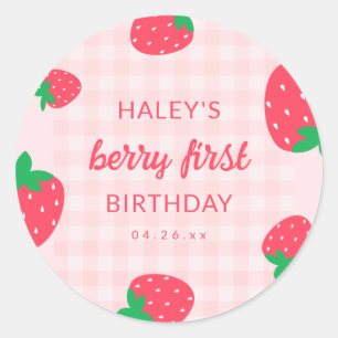 Aardbei Eerste 1e Baby Verjaardag Ronde Sticker