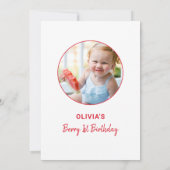 Aardbei eerste 1e verjaardag foto kaart (Achterkant)