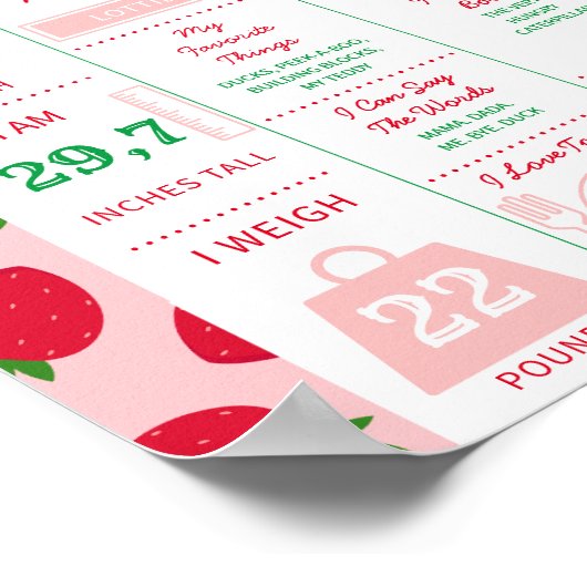 Aardbei Eerste 1e Verjaardag Milestone Sweet One Poster (Hoek)