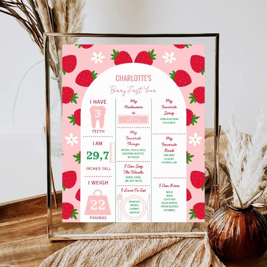 Aardbei Eerste 1e Verjaardag Milestone Sweet One Poster