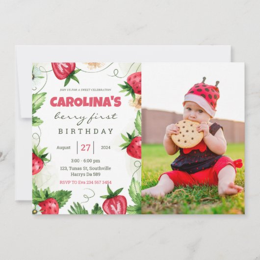 Aardbei eerste foto Verjaardag Kaart (Voorkant)