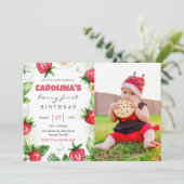 Aardbei eerste foto Verjaardag Kaart (Staand voorkant)