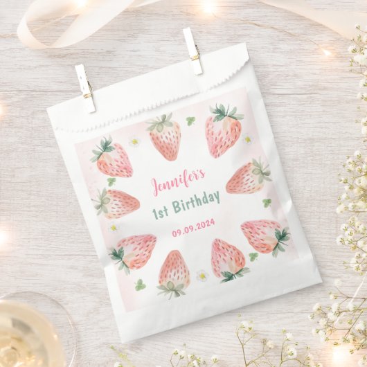 Aardbei eerste verjaardag 1e bedankzakje (Geknipt)