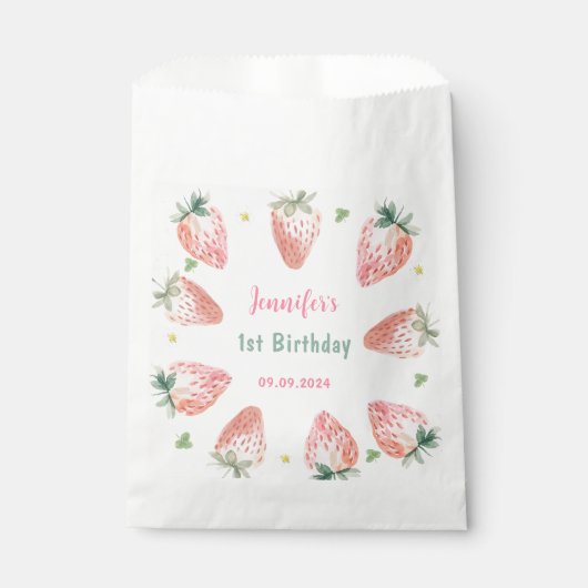 Aardbei eerste verjaardag 1e bedankzakje (Voorkant)