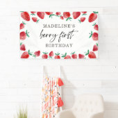 Aardbei eerste verjaardag 1e Berry Sweet Backdrop Spandoek (Insitu)