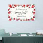 Aardbei eerste verjaardag 1e Berry Sweet Backdrop Spandoek (Beurs)