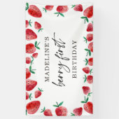 Aardbei eerste verjaardag 1e Berry Sweet Backdrop Spandoek (Verticaal)