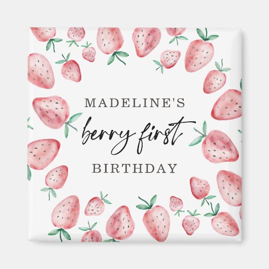 Aardbei eerste verjaardag 1e Berry Sweet Girl Magneet (Voorkant)