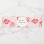 Aardbei eerste verjaardag 1e waterfles etiket (Enkel label)