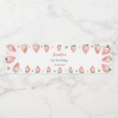 Aardbei eerste verjaardag 1e waterfles etiket (Enkel label)