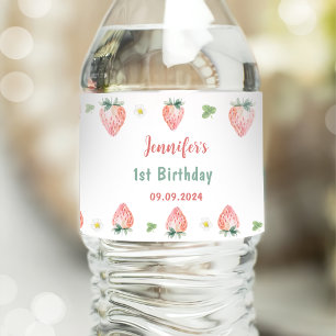 Aardbei eerste verjaardag 1e waterfles etiket