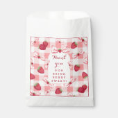 Aardbei Eerste Verjaardag Aardbei Rood Gingham Str Bedankzakje (Voorkant)