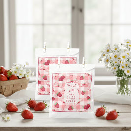 Aardbei Eerste Verjaardag Aardbei Rood Gingham Str Bedankzakje