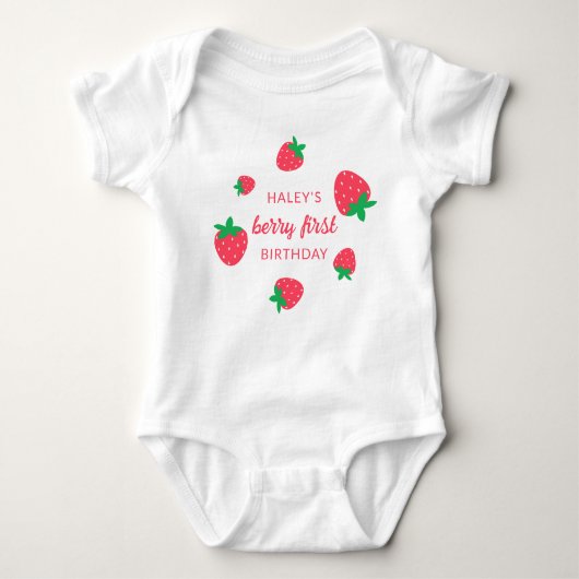 Aardbei Eerste Verjaardag Baby Romper (Voorkant)