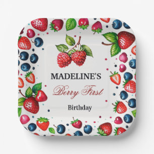 Aardbei eerste verjaardag Baby shower Papieren Bordje