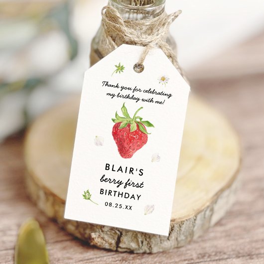 Aardbei Eerste Verjaardag Bedankt Cadeaulabel