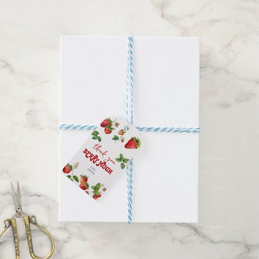 Aardbei | Eerste Verjaardag | Dank Je Verjaardag Cadeaulabel (Met Touw)