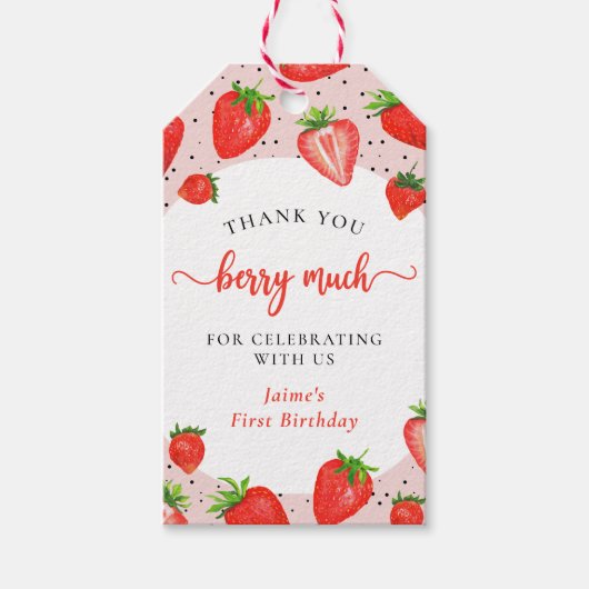 Aardbei eerste verjaardag dank u Berry veel Cadeaulabel (Voorkant)
