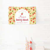 Aardbei Eerste Verjaardag Feest Achtergrond Spandoek (Insitu)