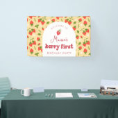 Aardbei Eerste Verjaardag Feest Achtergrond Spandoek (Beurs)