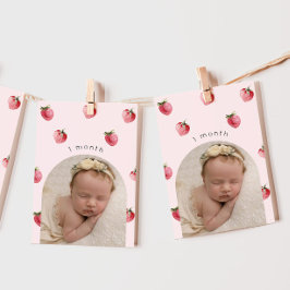 Aardbei eerste verjaardag foto mijlpaal banner kaart