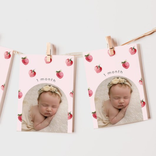 Aardbei eerste verjaardag foto mijlpaal banner kaart