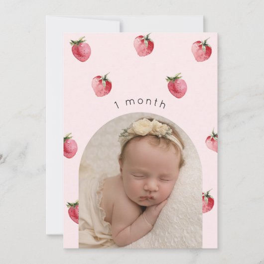 Aardbei eerste verjaardag foto mijlpaal banner kaart (Voorkant)