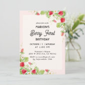 Aardbei eerste verjaardag kaart (Staand voorkant)