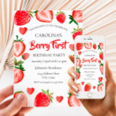 Aardbei eerste verjaardag kaart
