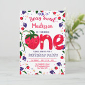 Aardbei, eerste verjaardag kaart (Staand voorkant)