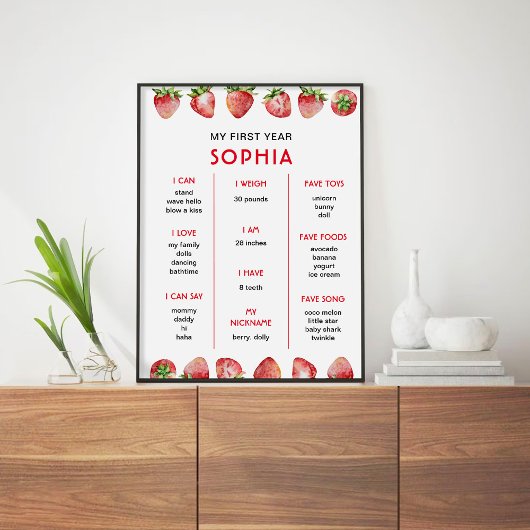 Aardbei eerste verjaardag mijlpaal poster