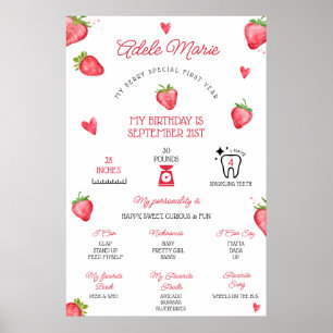 Aardbei eerste verjaardag mijlpaal poster