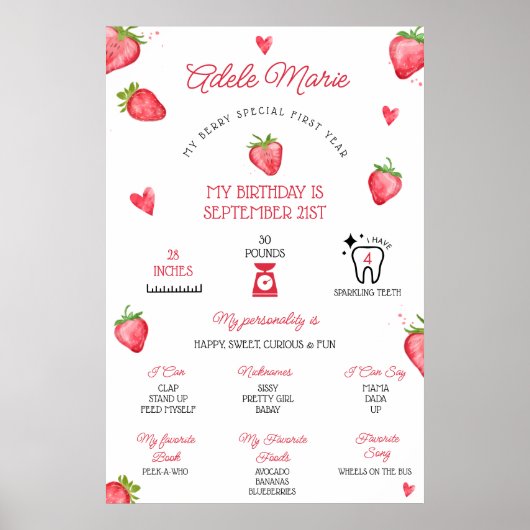 Aardbei eerste verjaardag mijlpaal poster (Voorkant)