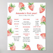Aardbei eerste verjaardag mijlpaal verjaardag poster (Voorkant)